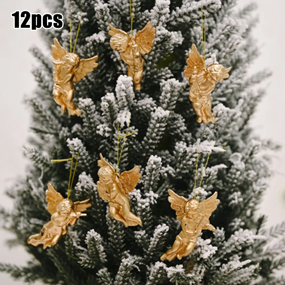 

For Shops 12pcs * Angel Pendants Gold Hanging Hotels Pack Of 12 Pendant Plastic 7*5cm Angel Christmas Decorations