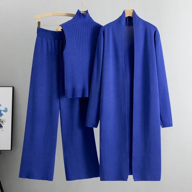 

Pant Set Ladies Sweater Suit Vintage Fashion Ladies 3 Piece Set 3 Piece Women Cardigan Tracksuits Fashion Knitted 1