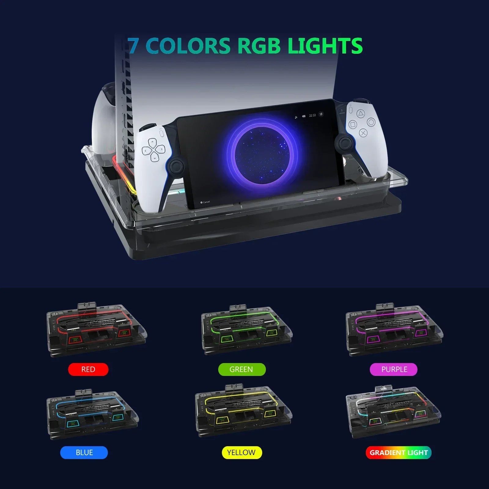 قاعدة تبريد متعددة الوظائف من GAMINJA P53 RGB لشاحن وحدة تحكم PS5slim PS5 ولشاحن مغناطيسي لمشغل PS عن بعد