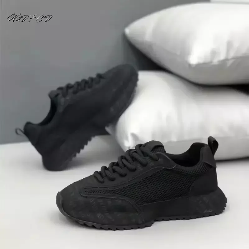 Chunky Sneaker Men Designer Increased Internal Platform Board Shoes Fashion Casual Microfiber Leather Mesh Breathable Sport Shoe