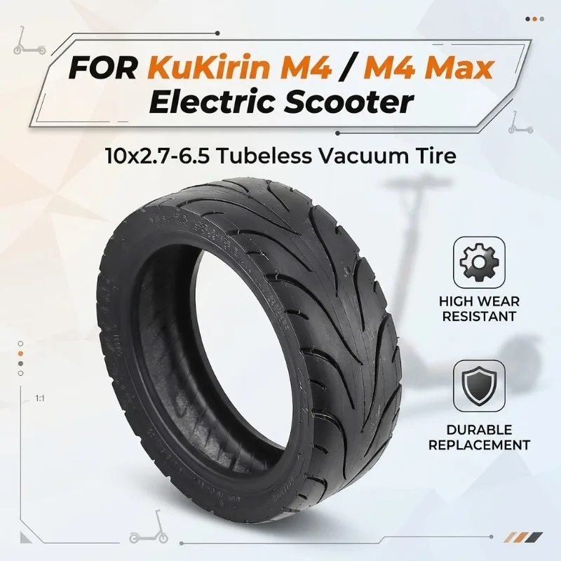 Neumático sin Cámara de 10x2.7-6.5 para Patinete Eléctrico KuKirin M4 / M4 Max, Repuesto Duradero de Alta Resistencia al Desgaste