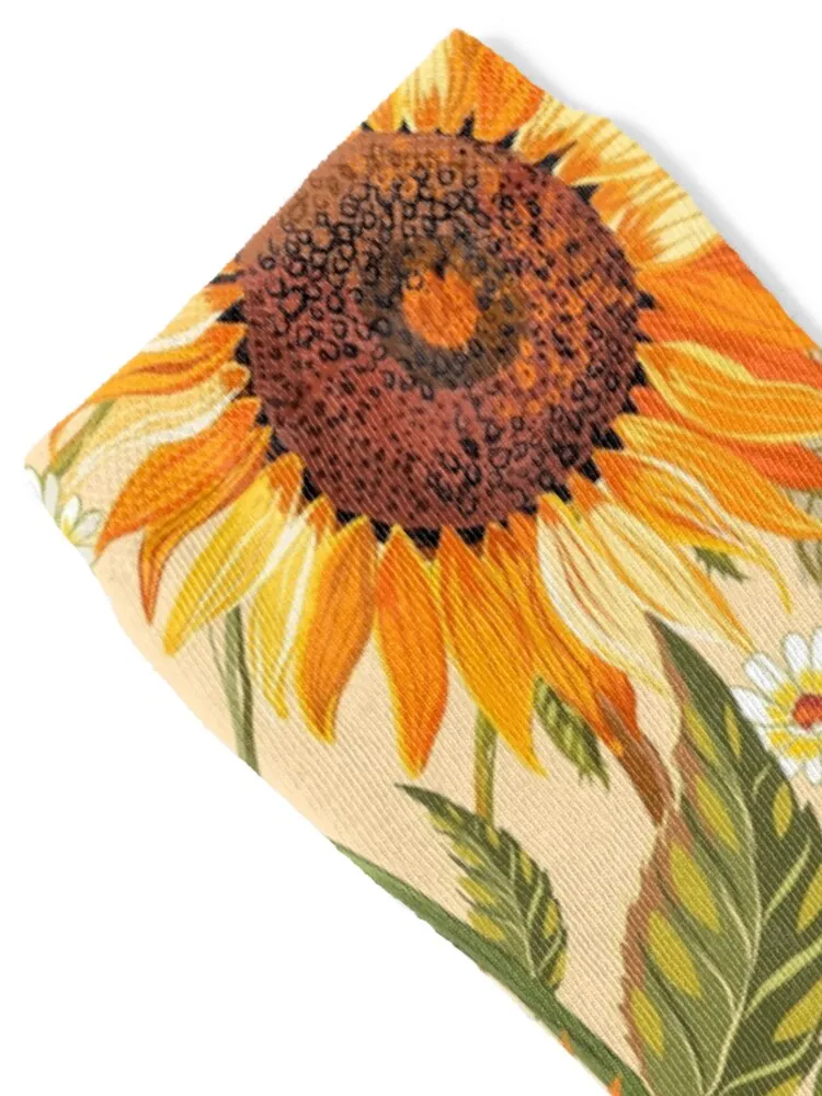 عباد الشمس 70s خمر الذهبي نمط الرجعية، الزهور الصفراء والبرتقالية الجوارب الثلوج الأحذية بالجملة الجوارب الرجال النساء #2