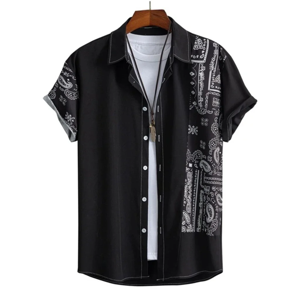 Summer Fashion Casual Men\'s Shirt Tops Three-dimensional Waist Flower Printing Short-sleeved Hawaiian Shirt Loose Large Size