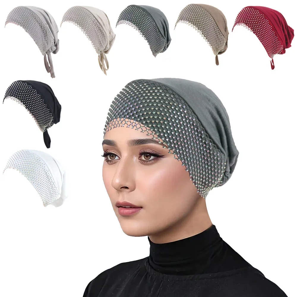 

Jersey Underscarf Muslim Inner Hijab Hat Women Chemo Cap Lace Up Turban Bonnet Beanie Bandage Headscarf Turbante Mujer
