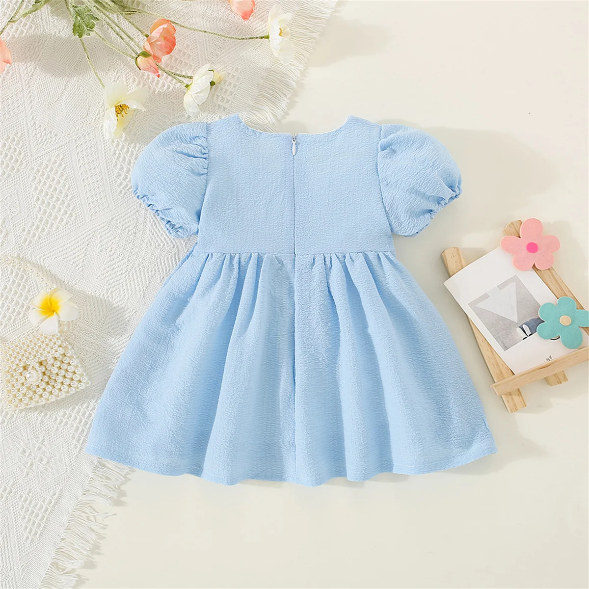 Summer Baby Girl\'S Dress Solid Color Round Neck Bow For Ladies Daily Wear Knee Length