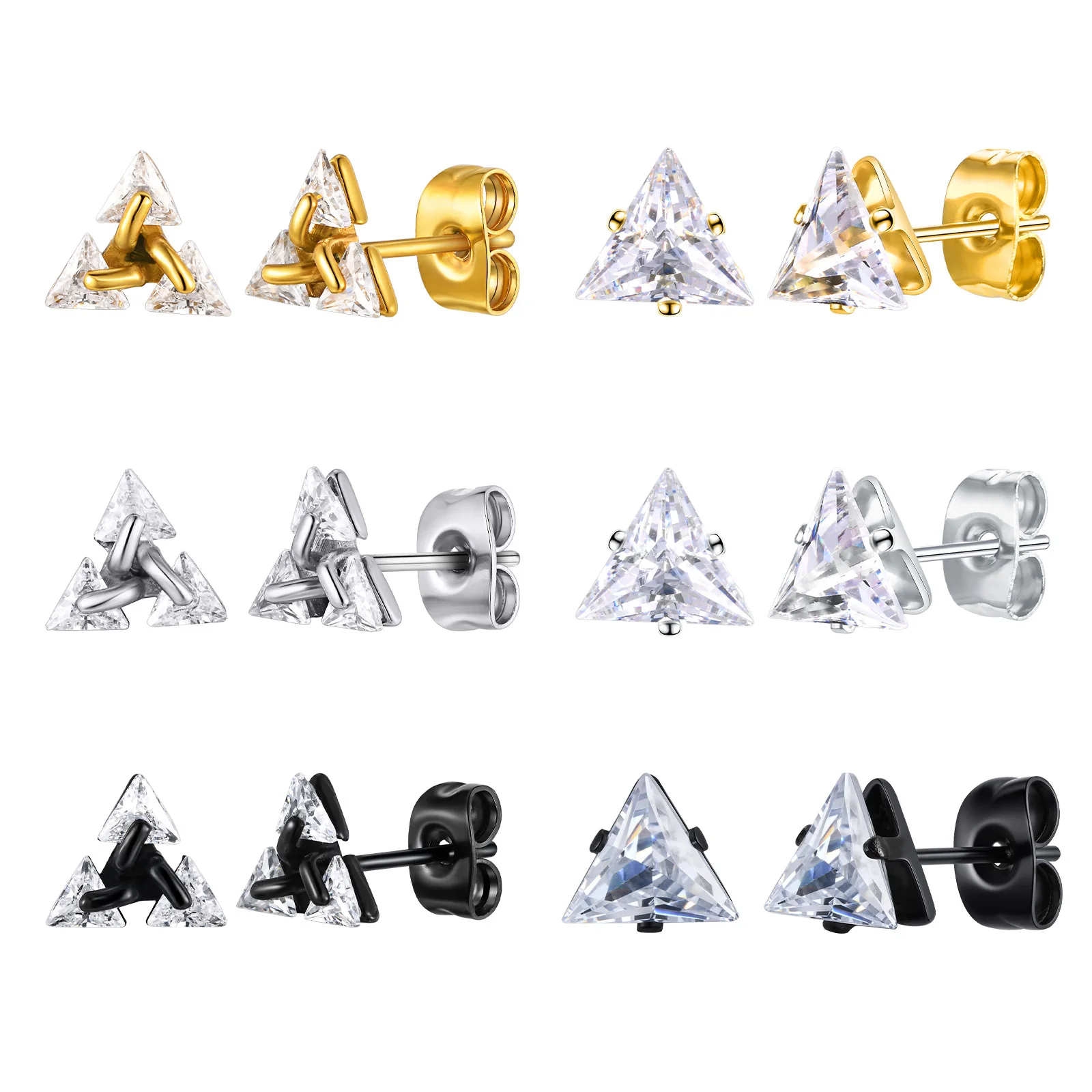 

Minimalist Triangular Stud Earring for Men Women,Anti Allergy Stainless Steel Crystal Zircon Pierced Earring