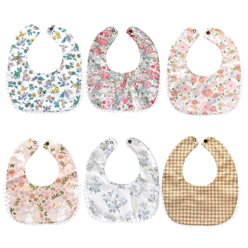 

J15U Infant Teething Bib Floral Print Baby Burp Cloth for Toddlers Soft Waterproof Bib for Eating Drooling Bib for Newborns