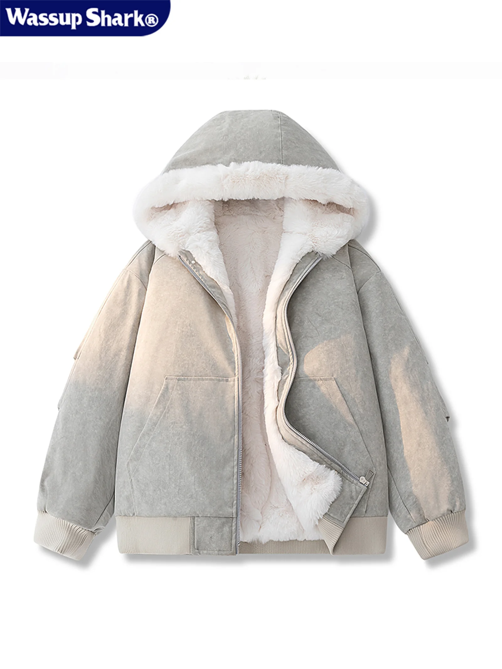 

WASSUP ARK American Sle с капюшоном, мужская осенне-зимняя куртка с воротником из искусственного кроличьего меха, теплая повседневная верхняя одежда