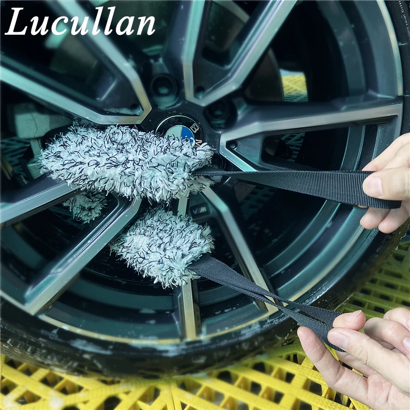 Lucullan Black Belt Rim Wheel Corner Scrubbing Towel Double Side Long Band Cleaning Pad