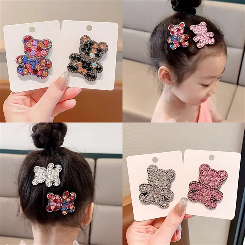 Sparkly Rhinestone Bear Hair Pin Cute Children Hair Barrettes Do Not Hurt Hair Baby Back Head Hair Pins Grips Hair Clips