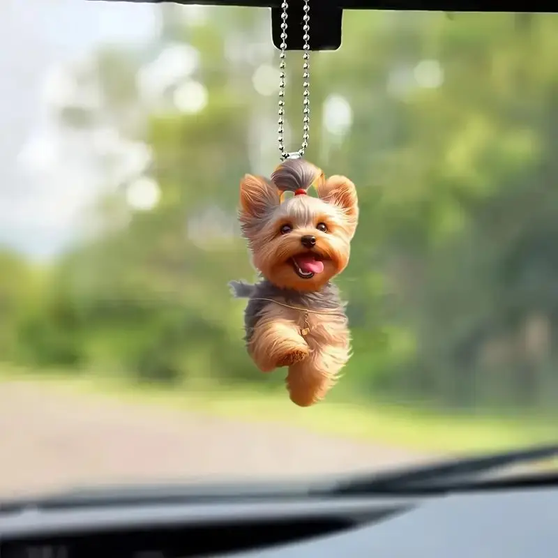 Cute Acrylic Happy Running Dog Flat Car Rearview Mirror Decoration,Bag Keychain Pendant , Colorful Fun Accessories Funny