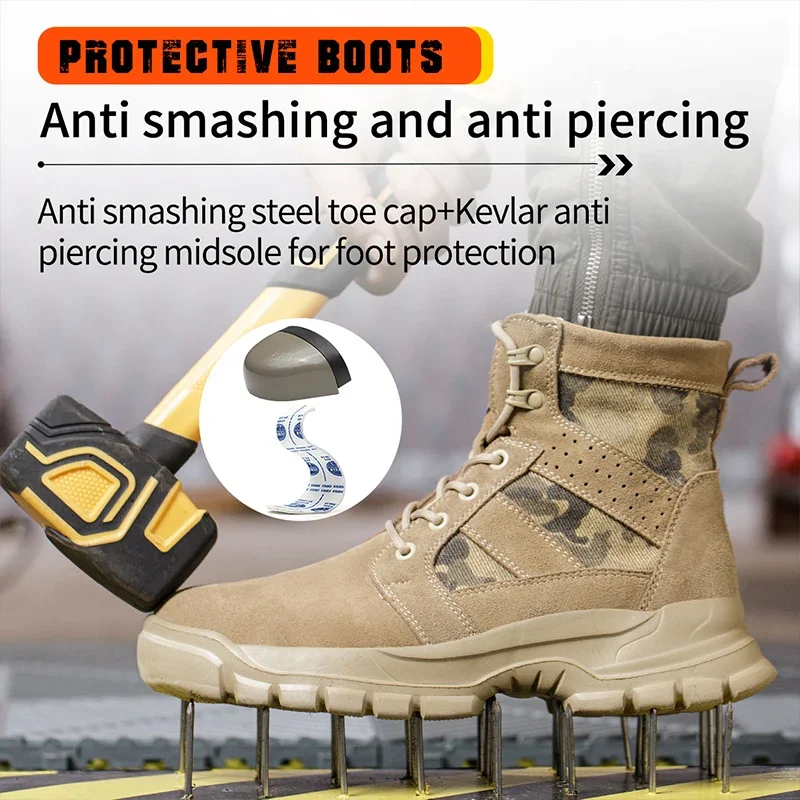 Fashion 2024 Cow Suede Men Work Boots Ankle Anti Scalding Safety Protection Boots Lightweight Steel Toe Cap Male Footwear Shoes