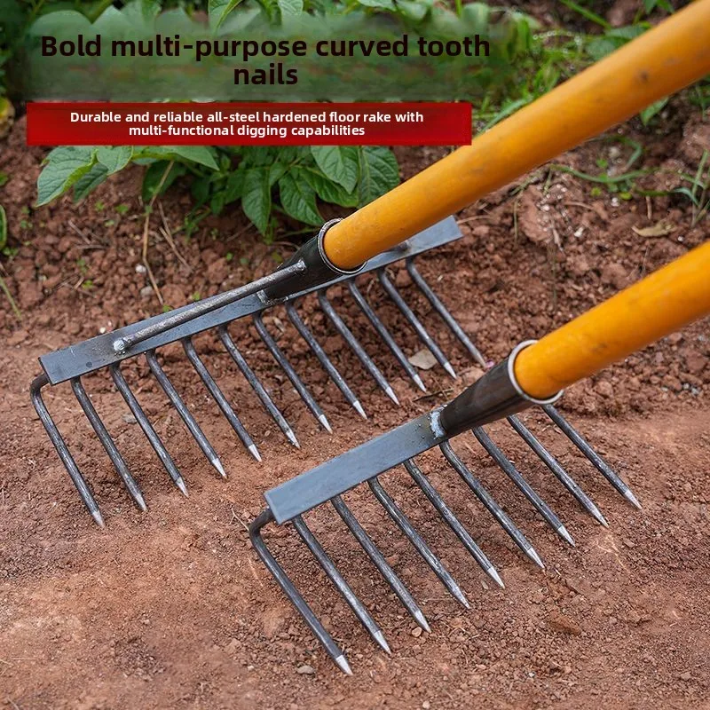 Reinforced Steel Manganese Steel Rake Multi-tine Farm Rake Tilling Soil Weeding Grass Leveling Land