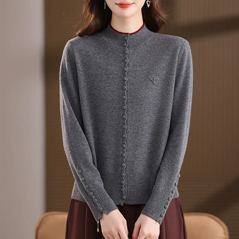 Birdtree ، سترة محبوكة من صوف الأغنام 100% ، بلوزات نسائية ناعمة برقبة وهمية دافئة ، كم كامل ، بلوفر شتوي لخريف وشتاء 2025 T5N403JF