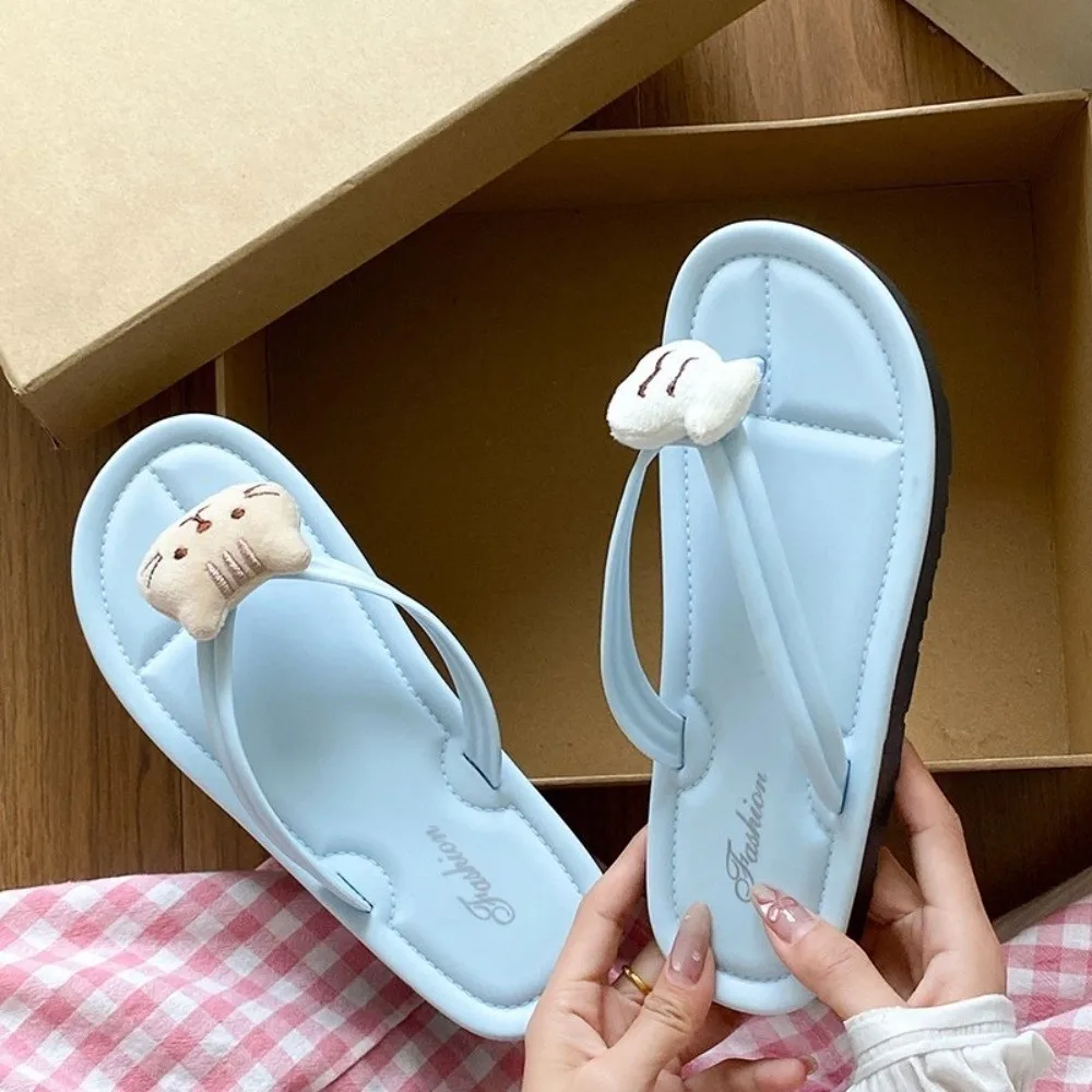 

Cute Cartoon Animal Cat Fish Flip Flops Plush Doll Soft Bottom Beachwear Flip Flops Clip Toe Kawaii Outer Wear Slippers Girls