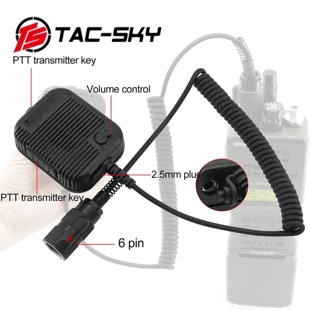 

TS TAC-SKY Tactical AN/PRC 148 152 163 PTT Adapter 6-Pin PTT Handheld Speaker Microphone for TRI PRC/148/152/163 Walkie Talkie