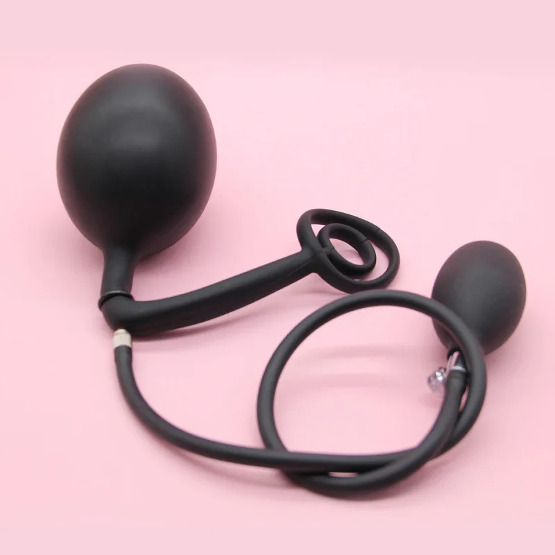 سدادة شرجية قابلة للنفخ قابلة للتعديل مع كرة فولاذية، مدرب شرجي بقفل سيليكون مرن، لعبة تدليك تحفيز مزدوج للبالغين