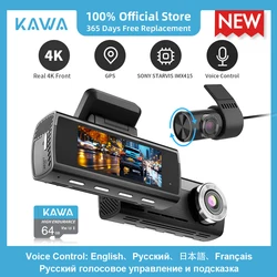 KAWA Dash Cam 4K Front & 1080P Rear Camera DVR Video Recorder Sony IMX415 Voice Control GPS WiFi 24h Parking Dashcam D8