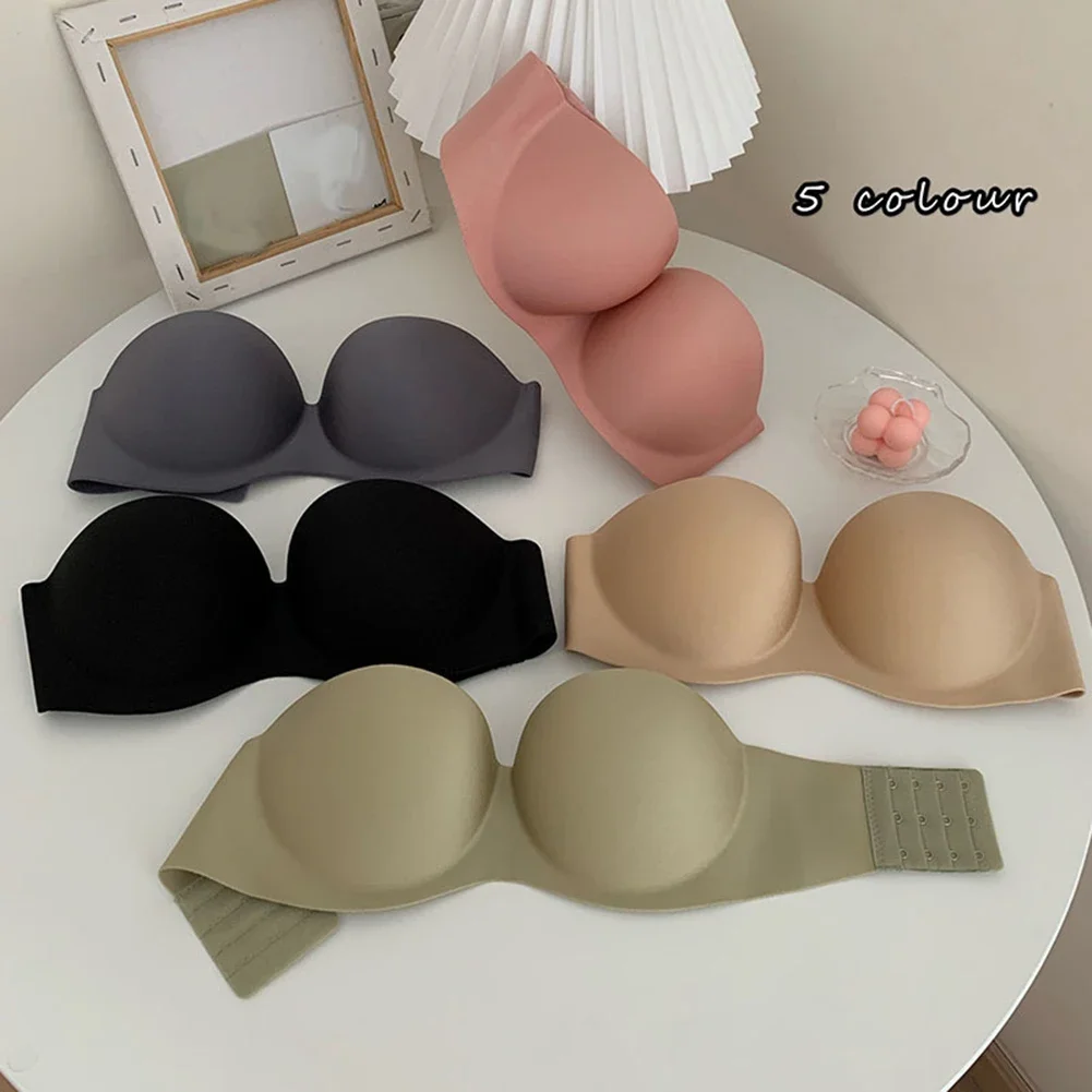 Women Strapless Bras Bra Green InvisibleWith Nylon Pink Seamless Simple And Casual Soft Strapless Bras Apricot