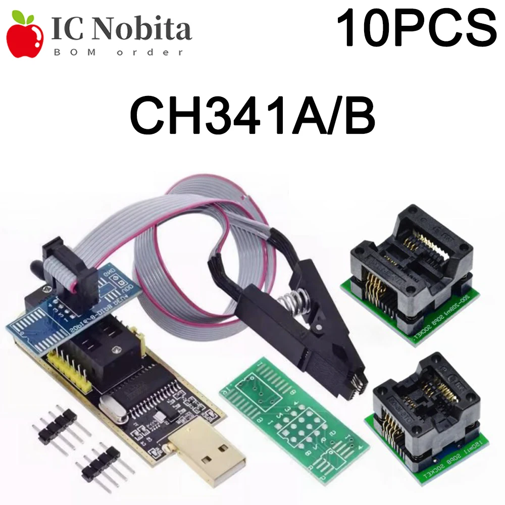 10PCS CH341A CH341B USB Programmer Module for 24 25 Series EEPROM Flash BIOS Support 93CXX 25CXX 24CXX with SOIC8 SOP8 Test Clip