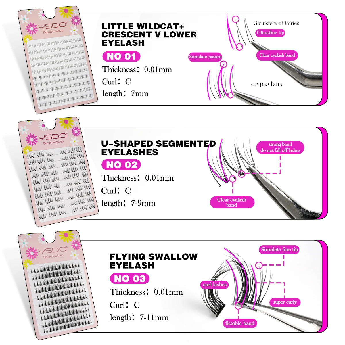 Individual Lashes 3/10 Rows Natural Eyelash Extension 7-9mm DIY Mixed False Eyelashes Grafting Eyelash Professional Makeup Tools