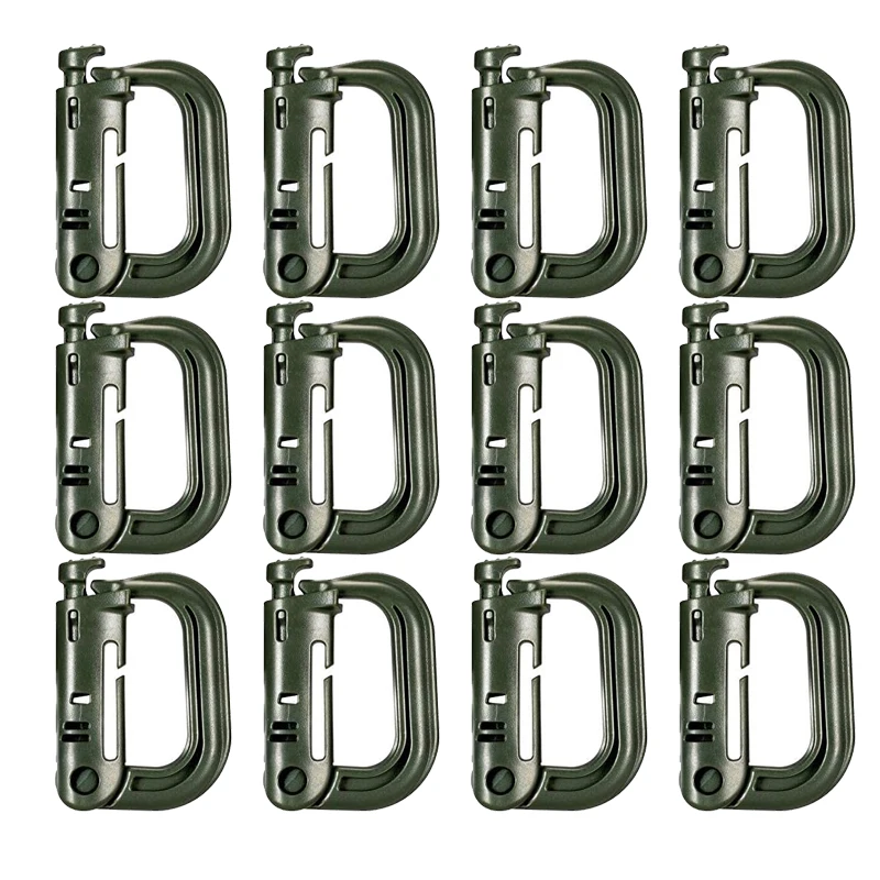 

5/10/12pcs Plasctic Shackle Carabiner D-ring Clip Molle Webbing Backpack Buckle Snap Lock Grimlock Outdoor Hiking Camping Gear