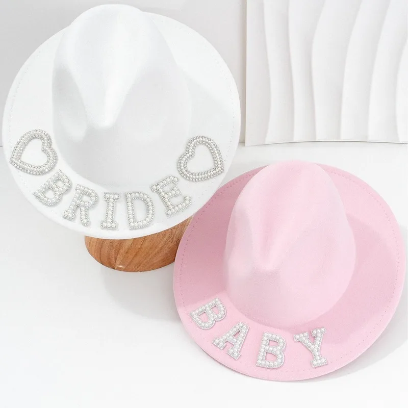 BRIDE , felt cowboy , pearl and rhinestone heart embellishment, wedding party bridal hat