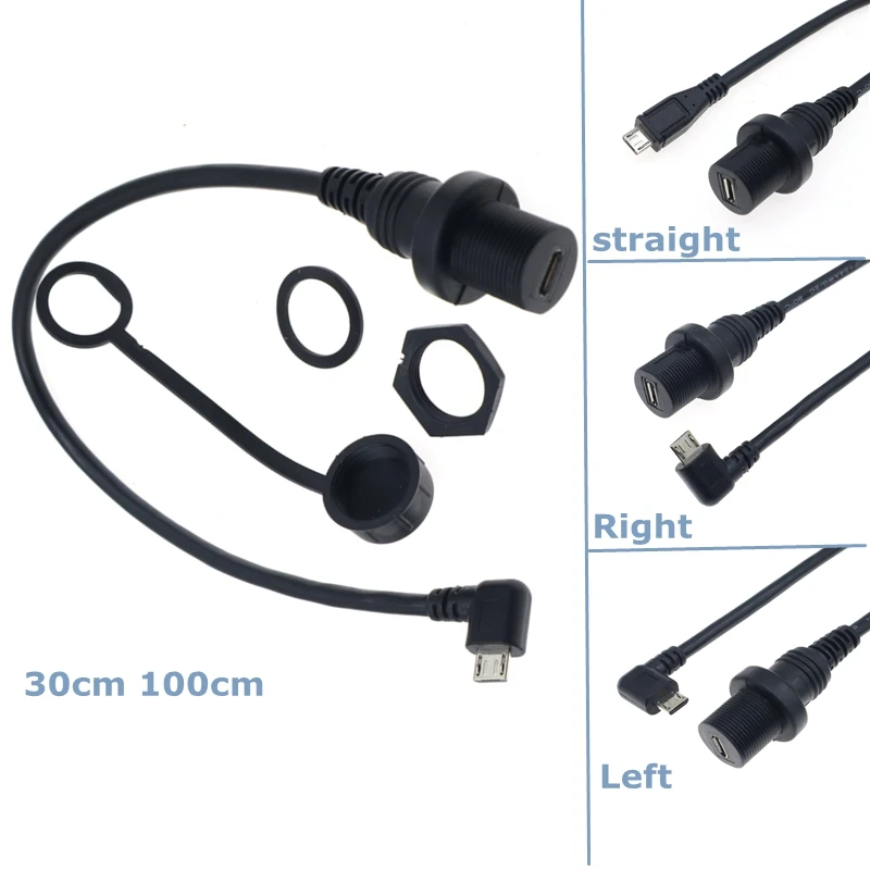 

1m IP67 Micro-USB 2.0 5 Pin 90 Degree Male to Female Car Ship Dashboard Panel Mount Connector Extension Waterproof Cable