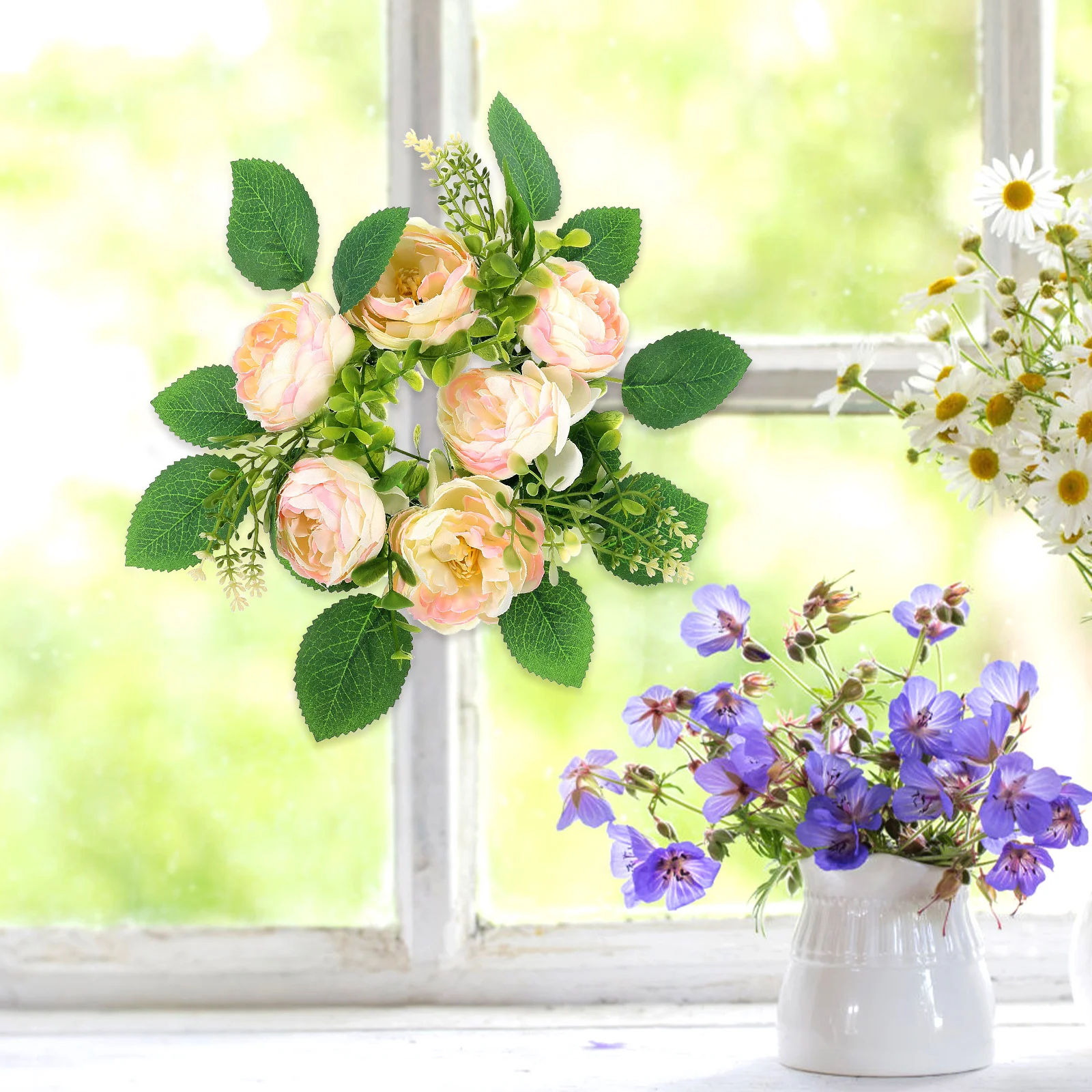 

Small Wreath Peony Flower Ring for Pillars Wedding Decor Table Centerpiece Artificial Roses Spring Celebration