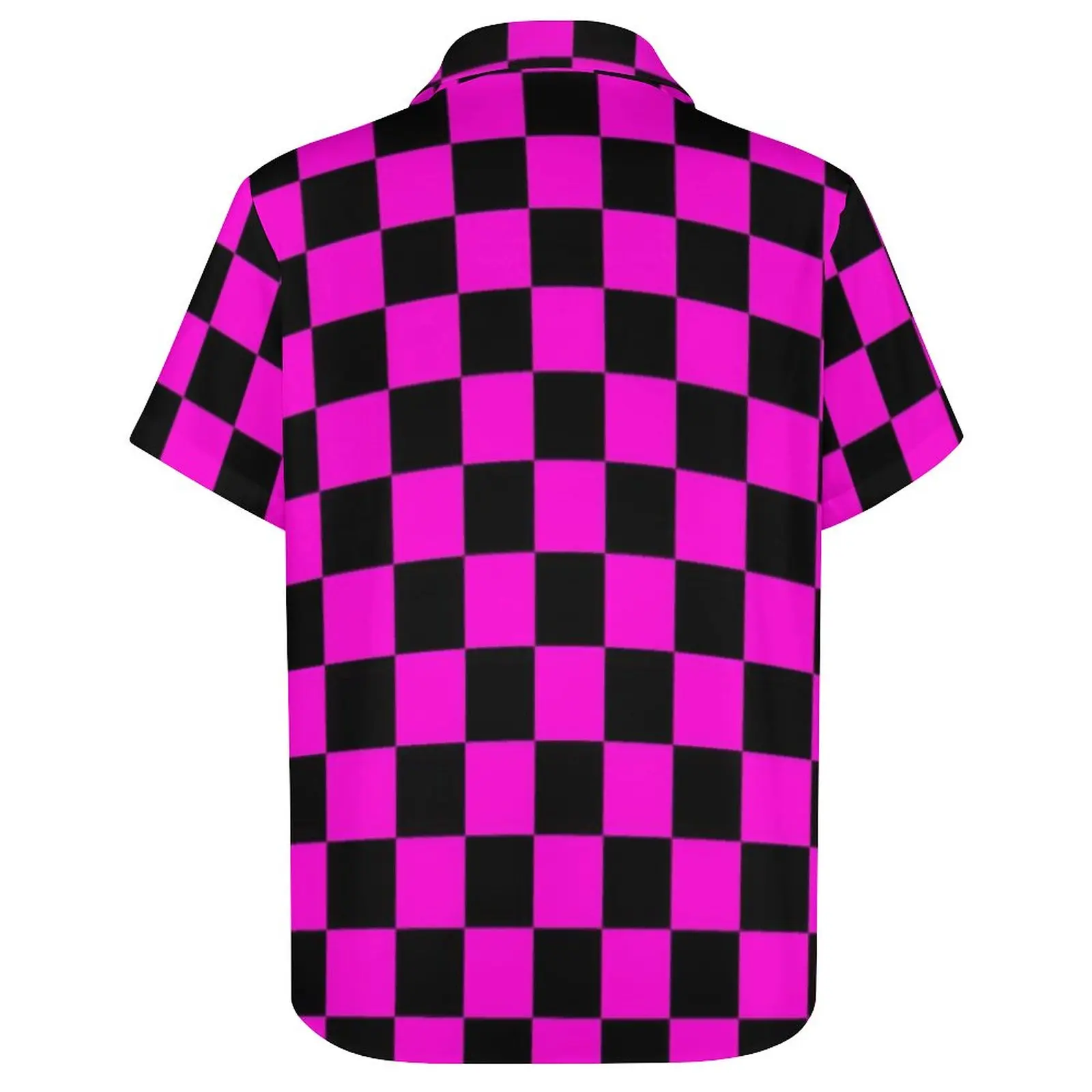 Pink Black Checkerboard Shirt Summer Missing Texture Casual Shirts Blouses Short Sleeve Cool Oversize