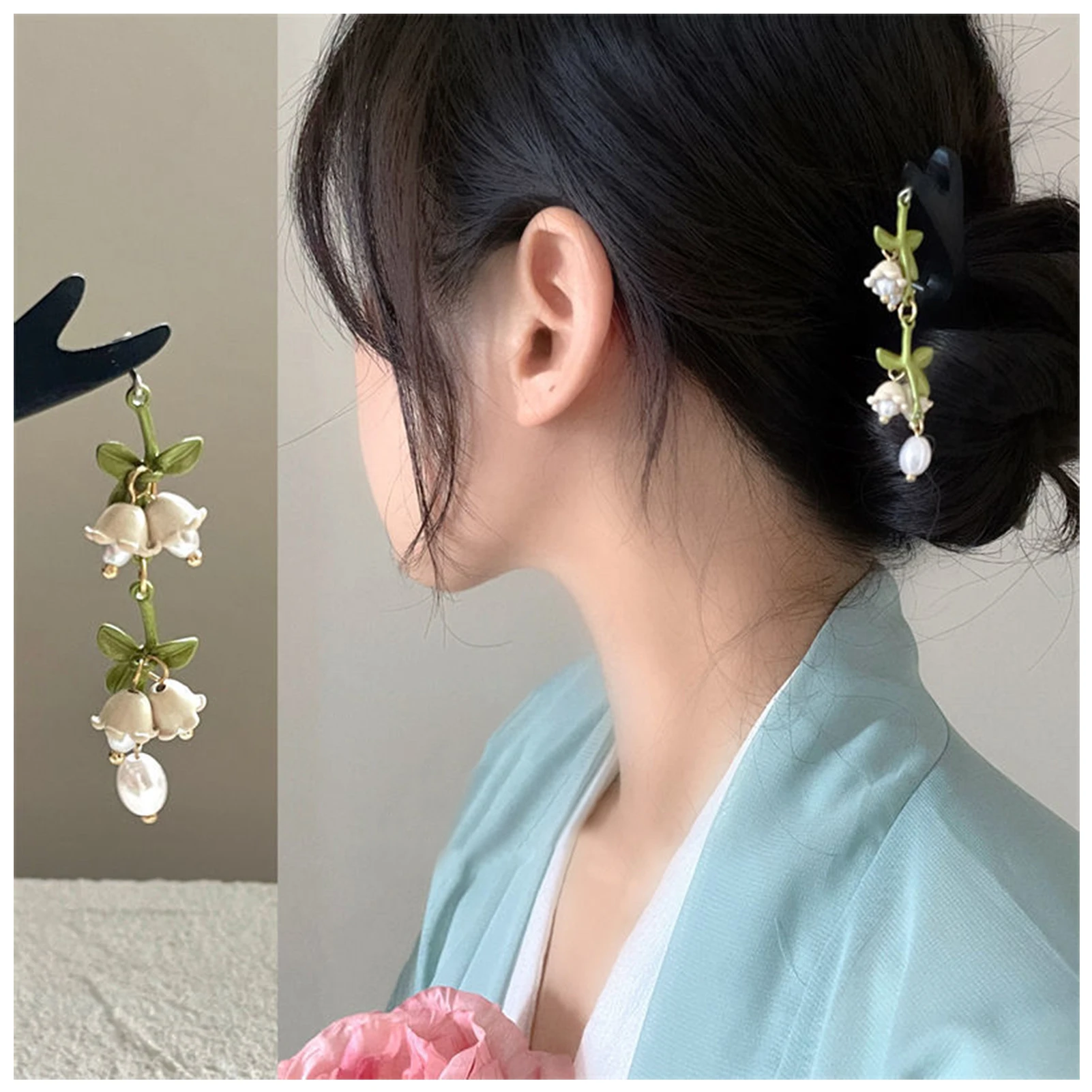 Jepit Rambut Bunga Gaya Perancis Garpu Stik Rambut Bunga Putih Pin Rambut Kayu Tempat Ekor Kuda Perhiasan Pembuat Sanggul Rambut Wanita Anak Perempuan