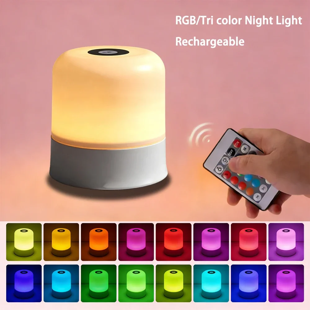 

Настольная лампа с RGB-подсветкой (3 цвета/13 цветов) - сенсорное управление, дистанционное управление, регулируемая яркость, перезаряжаемая, ночник для декора комнаты