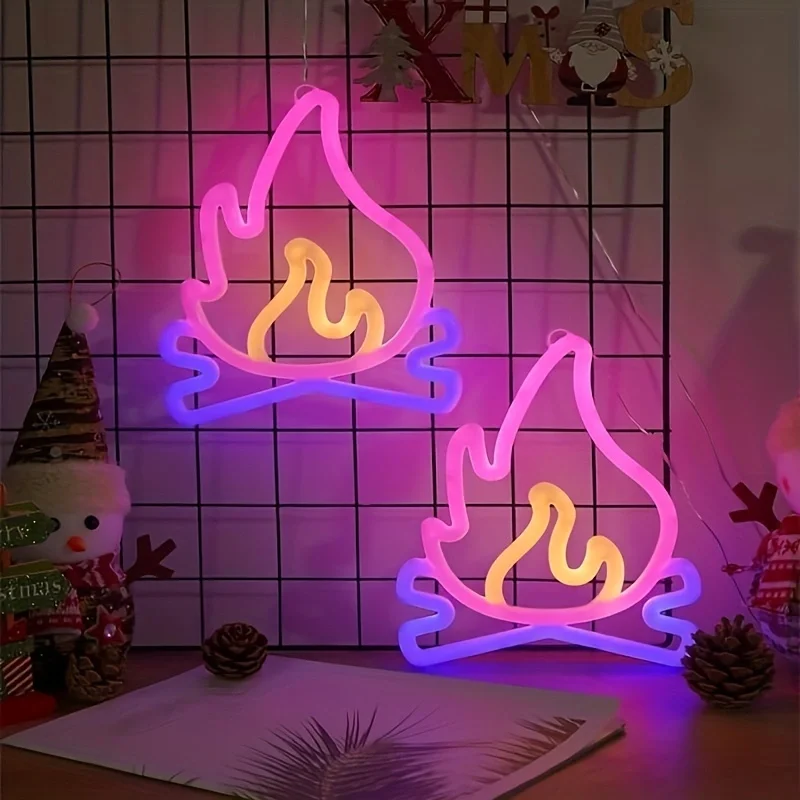 LED 네온 불꽃 벽 램프 USB 배터리 전원 공급 장치는 가족 침실 파티 웨딩 장식 조명에 적합합니다.