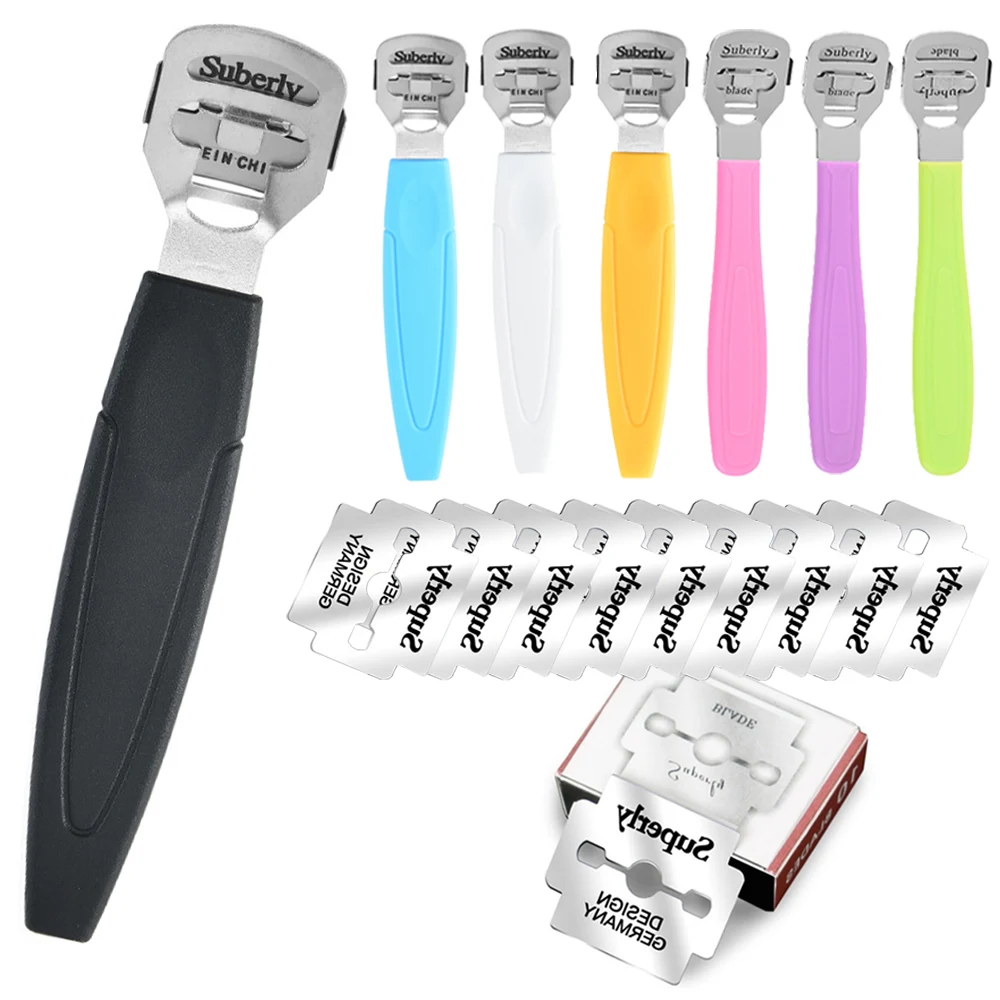 Stainless Steel Callus Shaver Set with 10 Replacement Slices Blades Dead Skin Remover Corn Cuticle Cutter Foot Care Tools