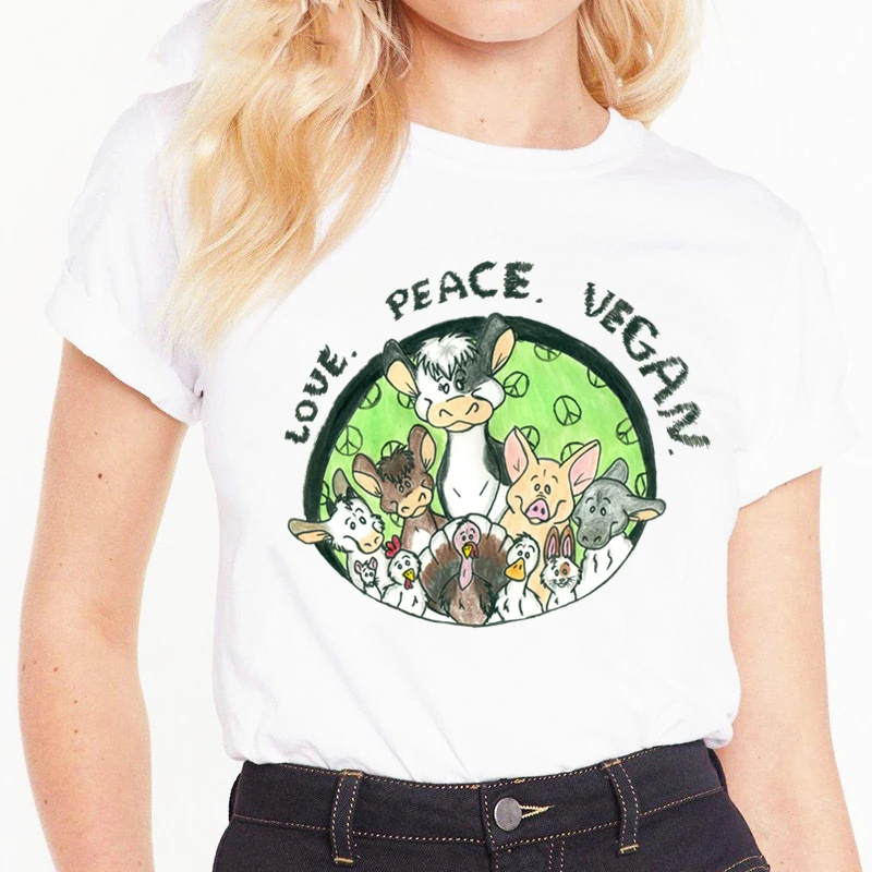 

Vegan Graphic Gift For Vegan Friends Kawaii Short Sleeve Female Tops Tees Harajuku VintageT Shirts Women's T-shirt