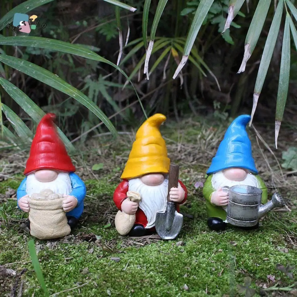 

3Pcs /set Funny Handmade Dwarf Ornaments Cartoon Painted Gnome Statue Rust-resistant Resin Garden Ornaments Micro-Landscapes