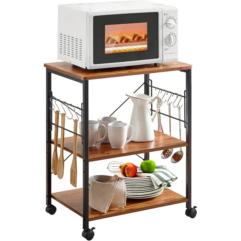 

Kitchen Stand Microwave Cart 23.7'' for Small Space, Coffee Cart 3-Tier Rolling Utility Microwave Oven Rack on Wheels, Vintage