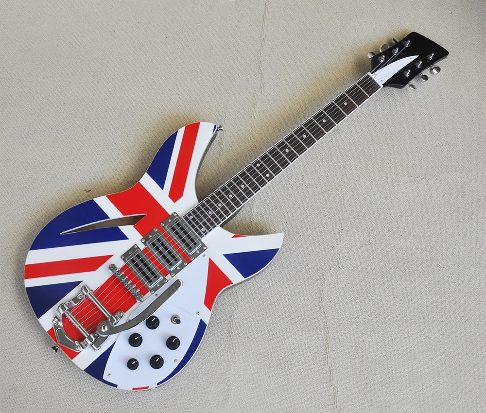 

6 Strings Black Electric Guitar with Flag Pattern,Rosewood Fretboard,Customizable