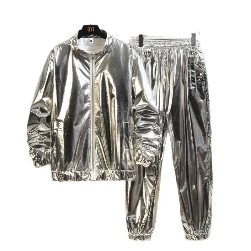 

Halloween Dress Up Nightclub Stage Party Jackets Costume Men's Sets Shiny Metallic Suits Adult Disco 2 Piece Outfit Jacket Pants