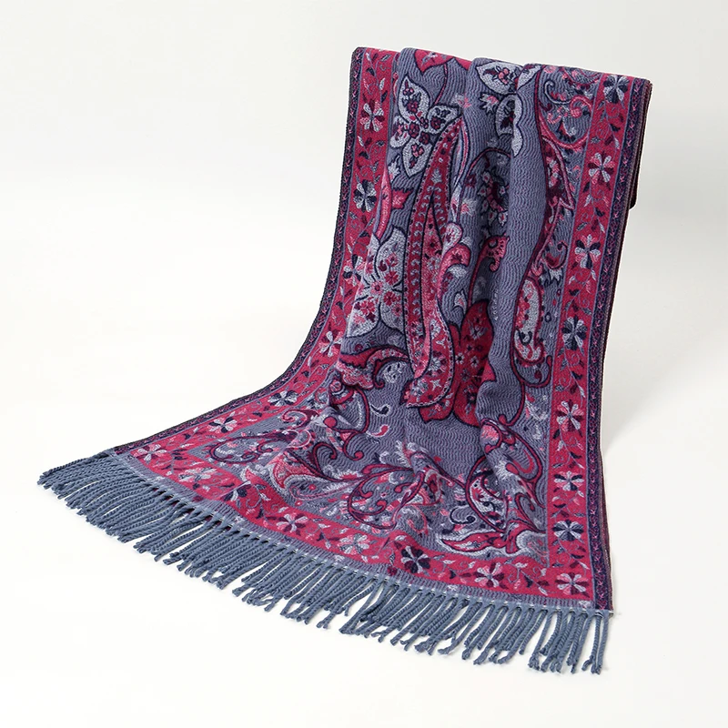 Winter Warm Thick Ethnic Style Jacquard Scarf Outdoor Women Travel Paisley Cashmere Tassel Shawl Neck Wrap Pashmina Floral