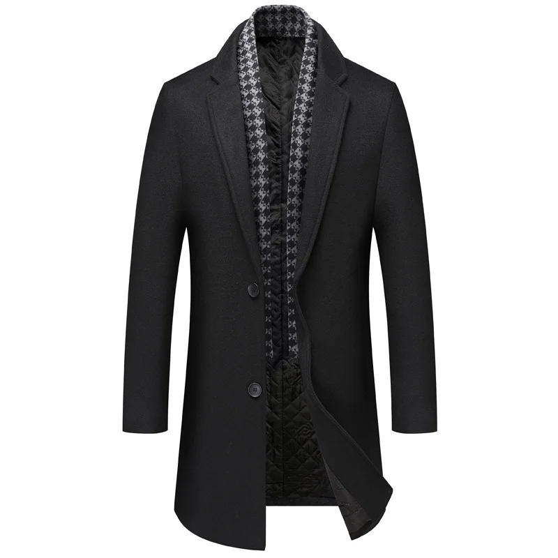

2024 New Men's Medium Long Thickened Single Breasted Wool Woolen Coat with British Collar Detachable Jacket Windbreaker