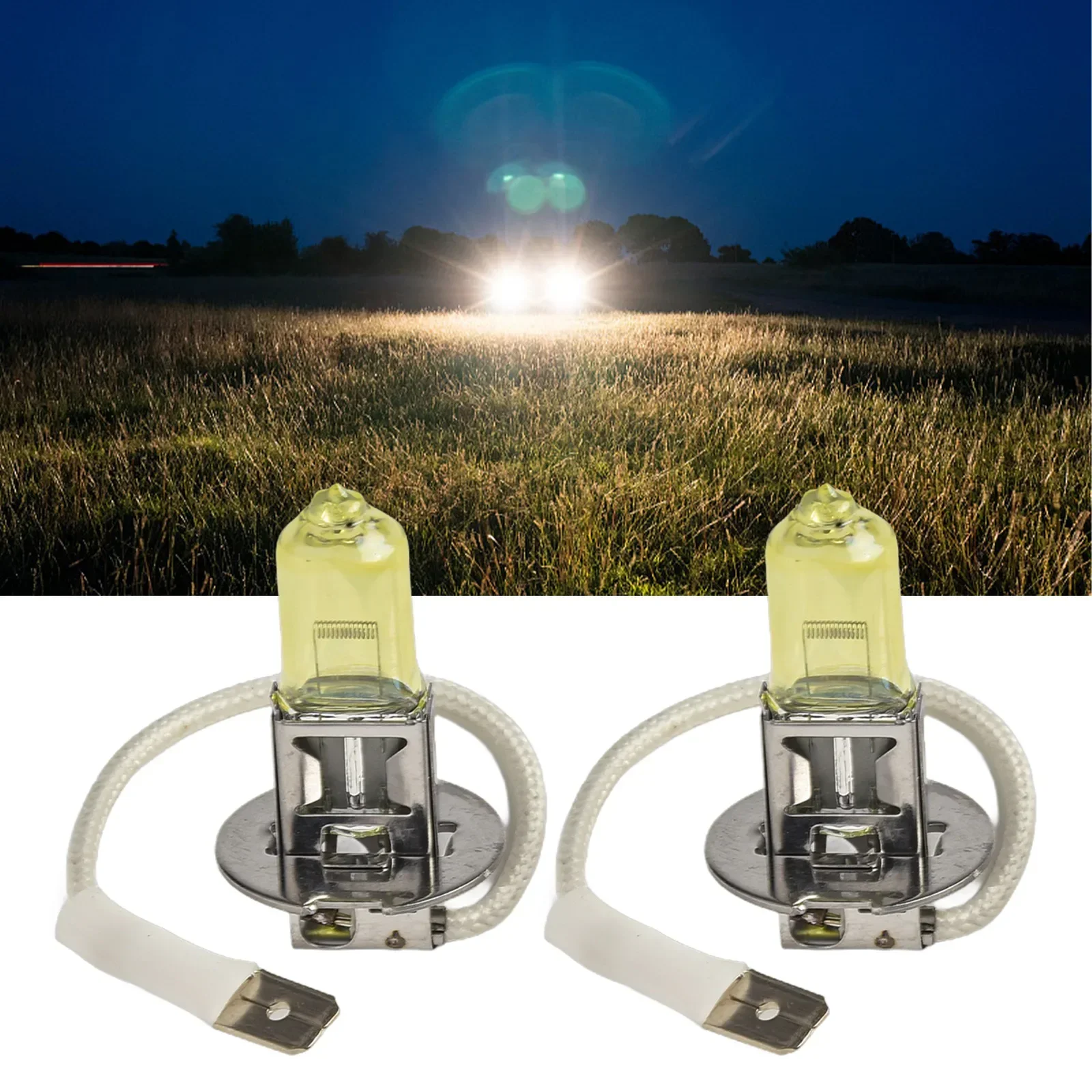 

2Pcs Car H3 Amber Xenon Yellow 100W Halogen Car Front Fog Light Headlight Bulbs Car Halogen Headlight Bulbs Car Accessories