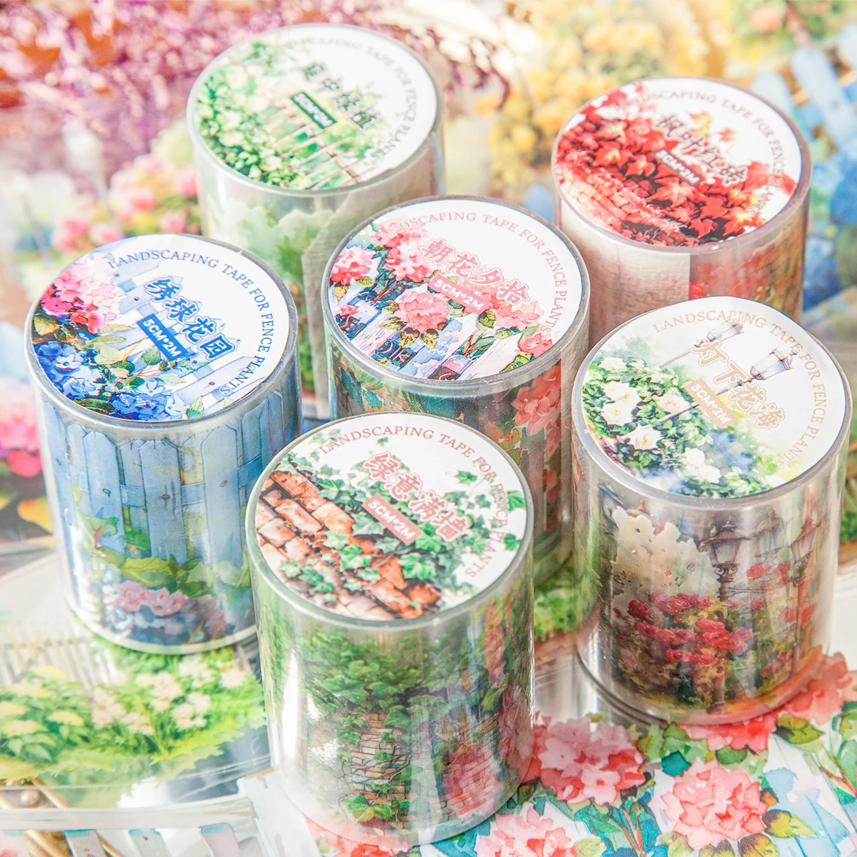 

Journamm 50mm*2m Aesth Floral Fence PET Tapes DIY Scrapbooking Decor Stationery Art Collage Junk Journal Transparent Craft Tapes