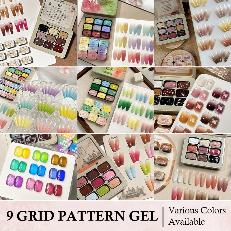 مسمار الفن الغراء 9-شبكة اللون اللوحة الغراء عالية التشبع سميكة التدرج طلاء الأظافر الغراء لصالون الأظافر أدوات مانيكير