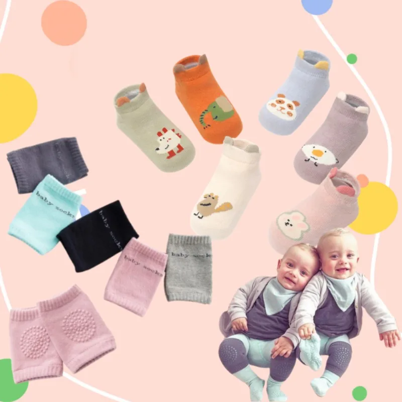 Baby Non-slip Floor Socks Knee Pads Cute Cartoon Animal Ankle Socks Knee Support Protective Pads Spring and Summer Socks