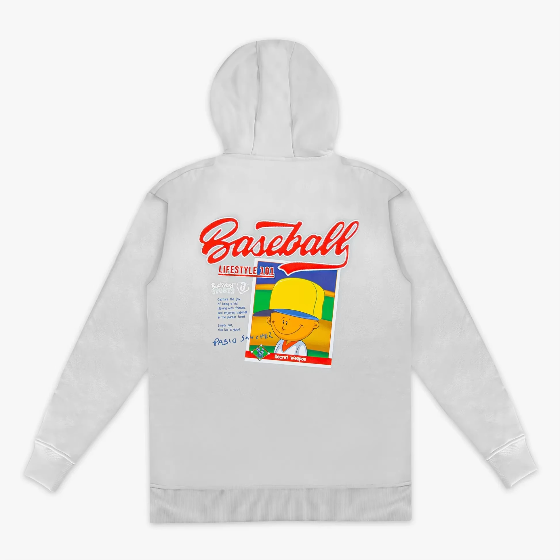 2026 New Baseball Lifestyle Graphic Hoodie Men's White Long Sleeve Casual Fashion Pullover Hooded with Cartoon Print & Letter