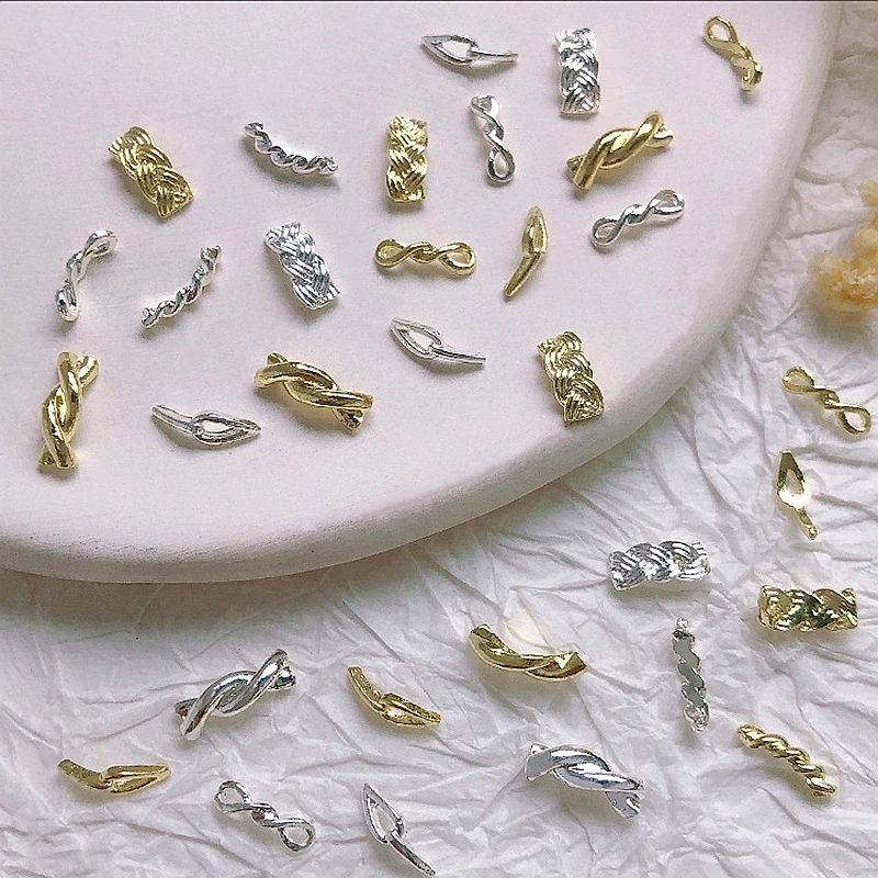 

50PCS 3D Metal Fried Dough Twist Nail Art Studs Rivets Parts For Manicure Decor Nails Decoration Supplies Material Beauty Tool