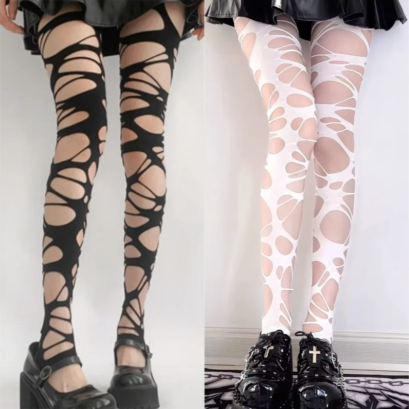 Neue Mode Punk Zerrissene Löcher-Strumpfhose Sexy Lolita Gothic Spinnennetz-Strümpfe Y2k Schwarze Netz-Strumpfhose Weiche Strumpfhose Hochwertige Lingerie