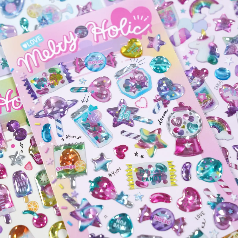 2 pcs/lot Kawaii Animals&Dessert&Candy 3D Crystal Decor Stickers Scrapbooking Diy Journaling Stationery Diary Sticker Gift