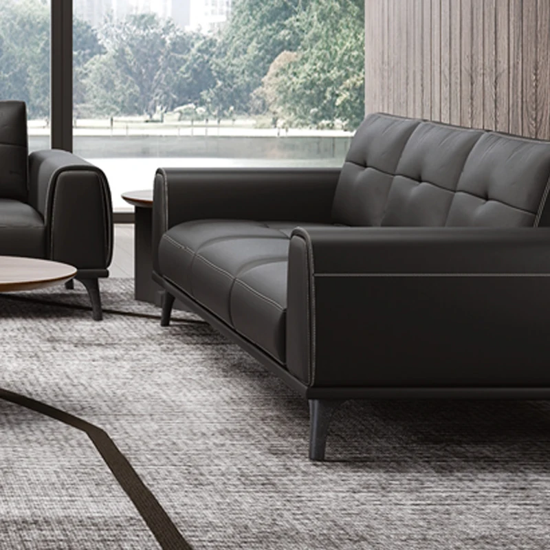 Italian Style Modern Tufted Back Office Sofa Comfortable Seating with Genuine Leather for Apartment Use